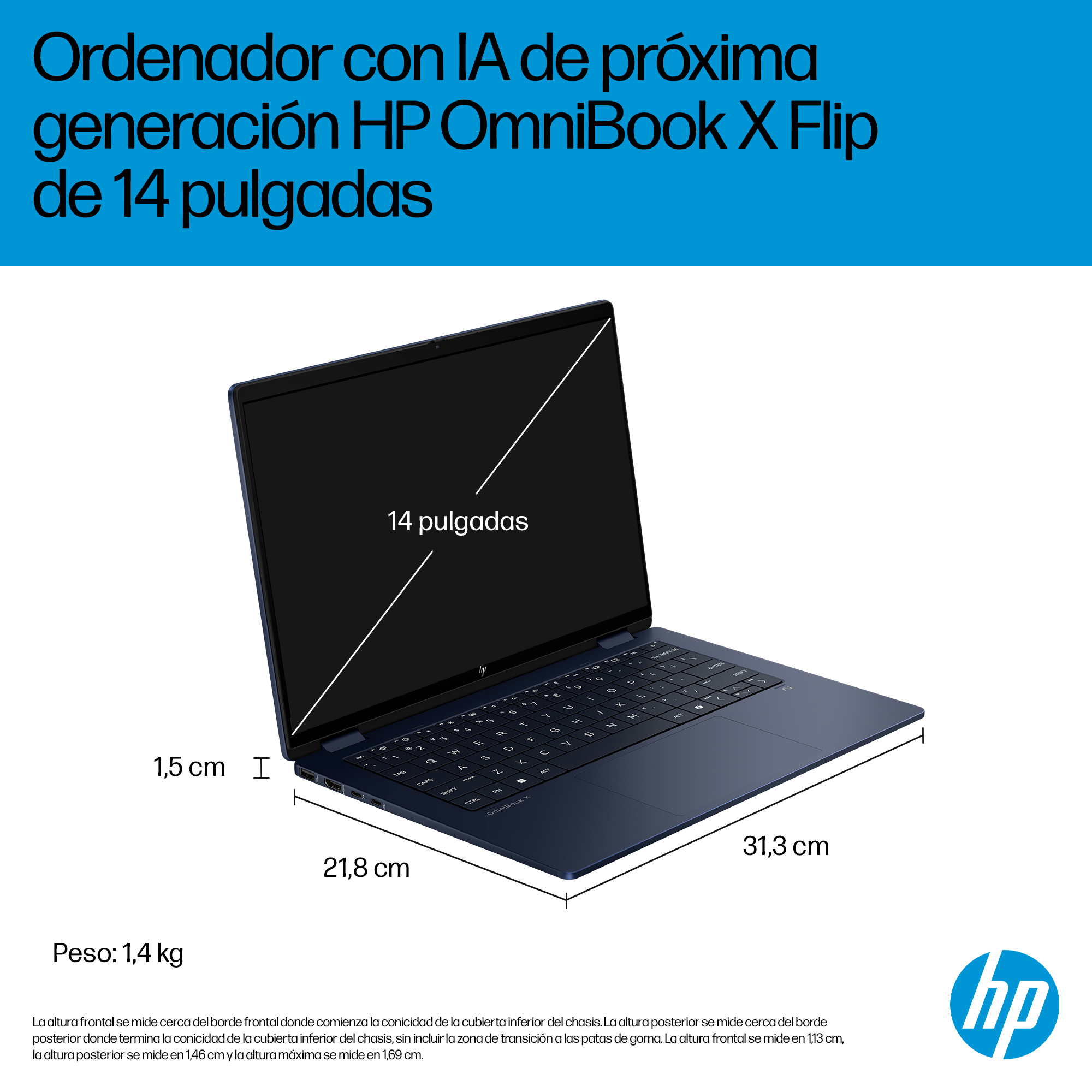 Portátil - HP OmniBook X FlipNGAI 14-fm0004ns Copilot+ PC, 14" 3K, Intel® Core™ Ultra 7, 32GB RAM, 1TB SSD, Gráficos Intel Arc™, Windows 11 Home, Azul - imagen 8