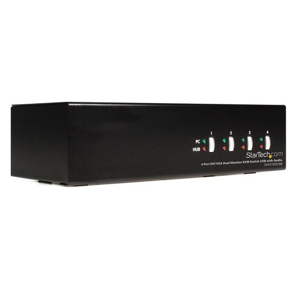 StarTech.com 4 Port DVI VGA Dual Monitor KVM Switch USB with Audio & USB 2.0 Hub