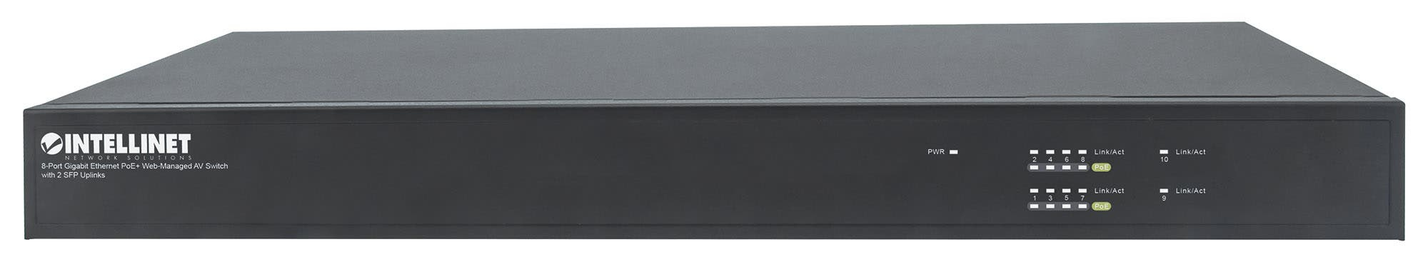 Intellinet 8-Port Gigabit Ethernet PoE+ Web-Managed AV Switch with 2 SFP Uplinks, Eight Rear-Facing PoE+ ports, IEEE 802.3at Power over Ethernet (PoE+), Layer2+ – image 3