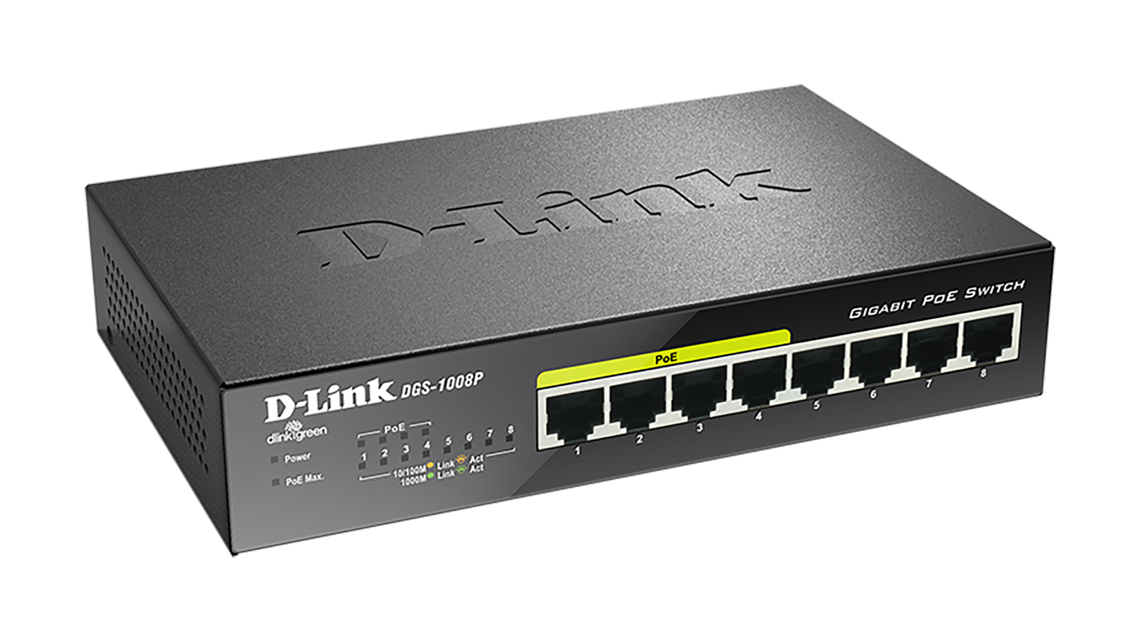 D-Link DGS-1008P network switch Unmanaged Gigabit Ethernet (10/100/1000) Power over Ethernet (PoE) Black – image 2