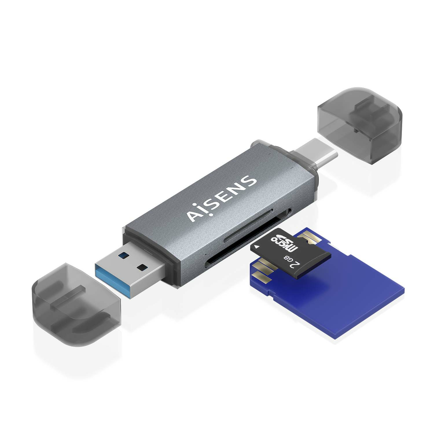 AISENS SD, Micro SD, MMC, RS-MMC, MMC Micro, USB-A and USB-C Card Reader, Gray – image 3