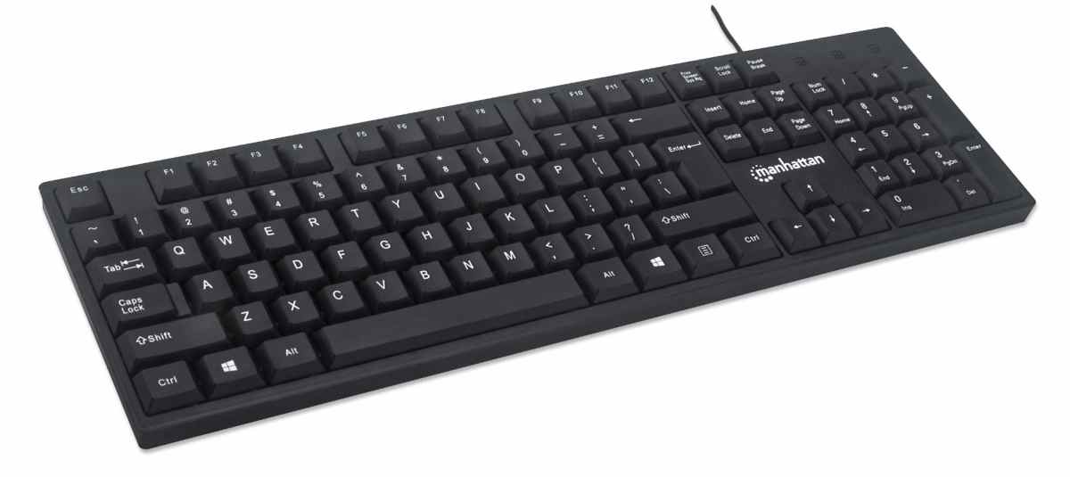 Manhattan Keyboard UK USB Wired, Standard Qwerty layout, Black, Full Size Keys, Cable 1.5m, USB-A connection, Plug and Play, Three Year Warranty, Retail Boxed – image 2