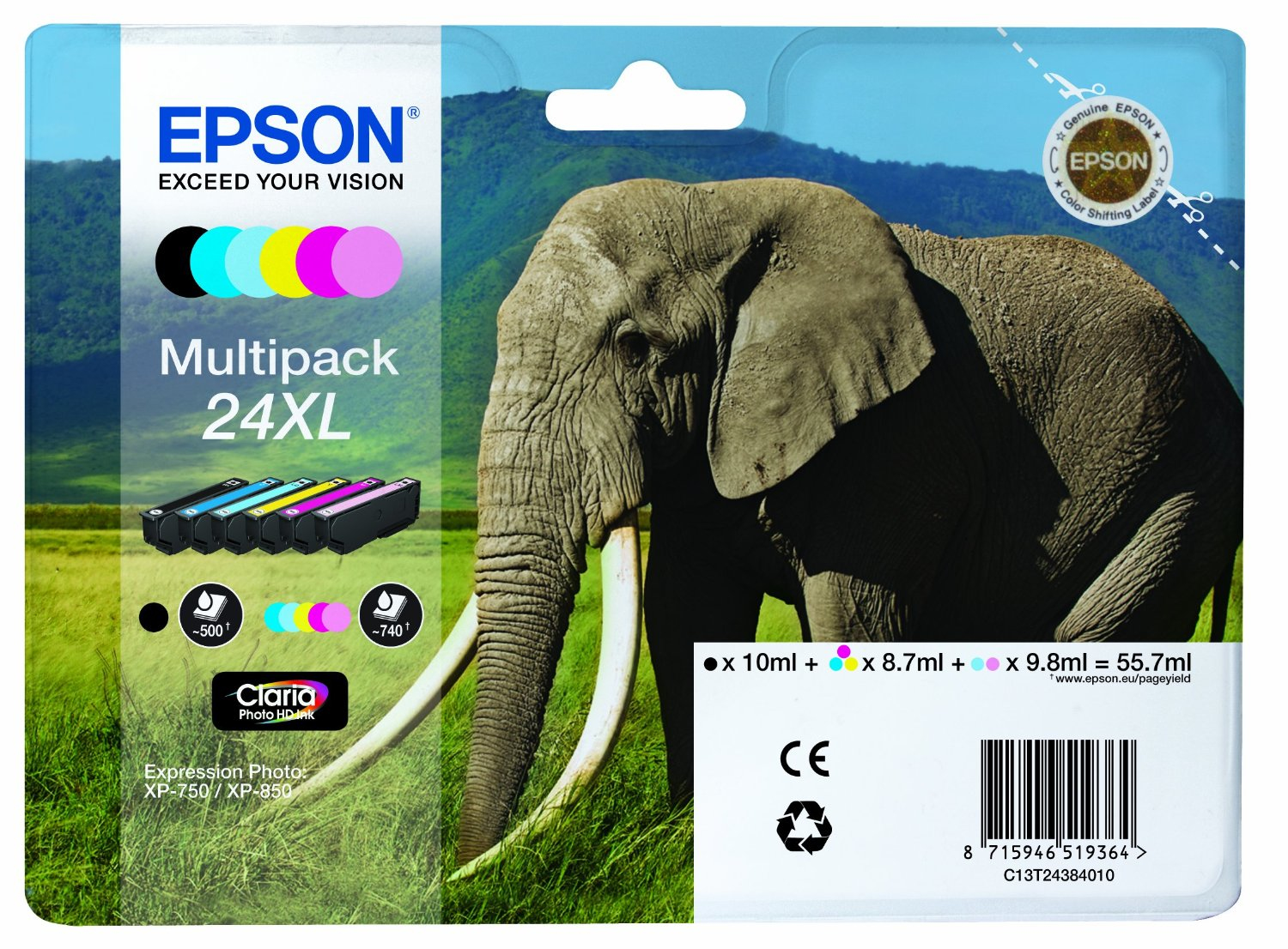 Epson Elephant Multipack 6-colours 24XL Claria Photo HD Ink – image 1