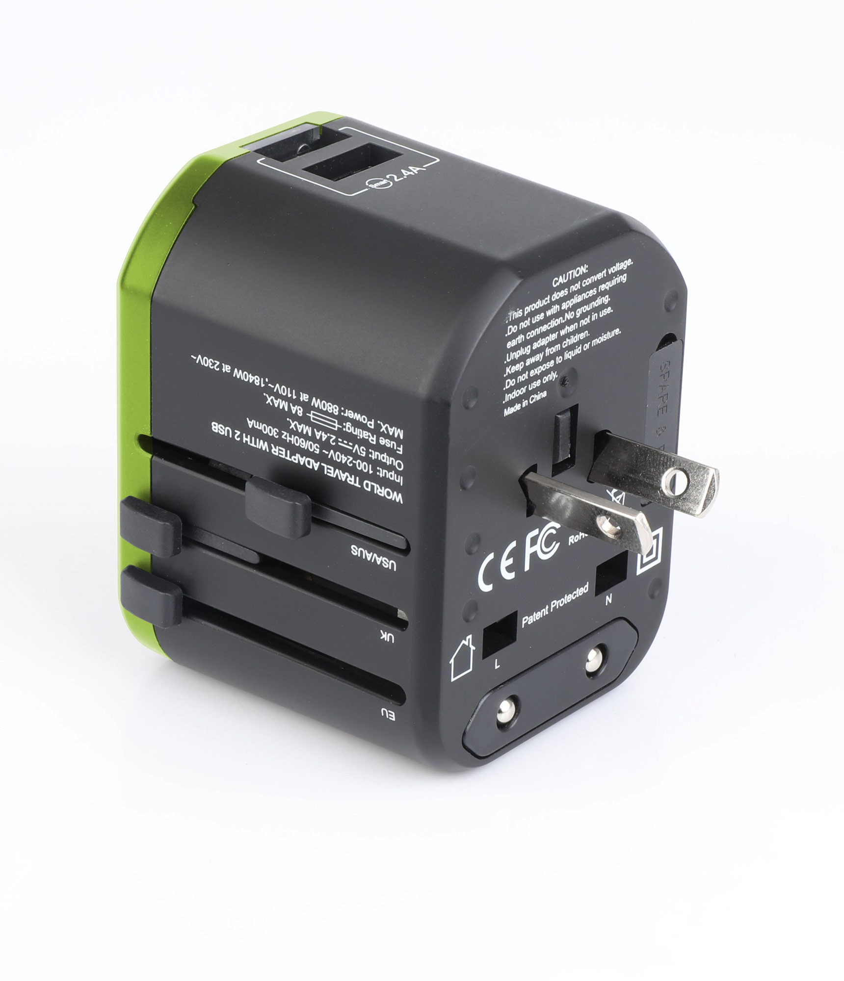Techly Travel Adapter with 2 USB Ports 2.4A Black/Green – image 4