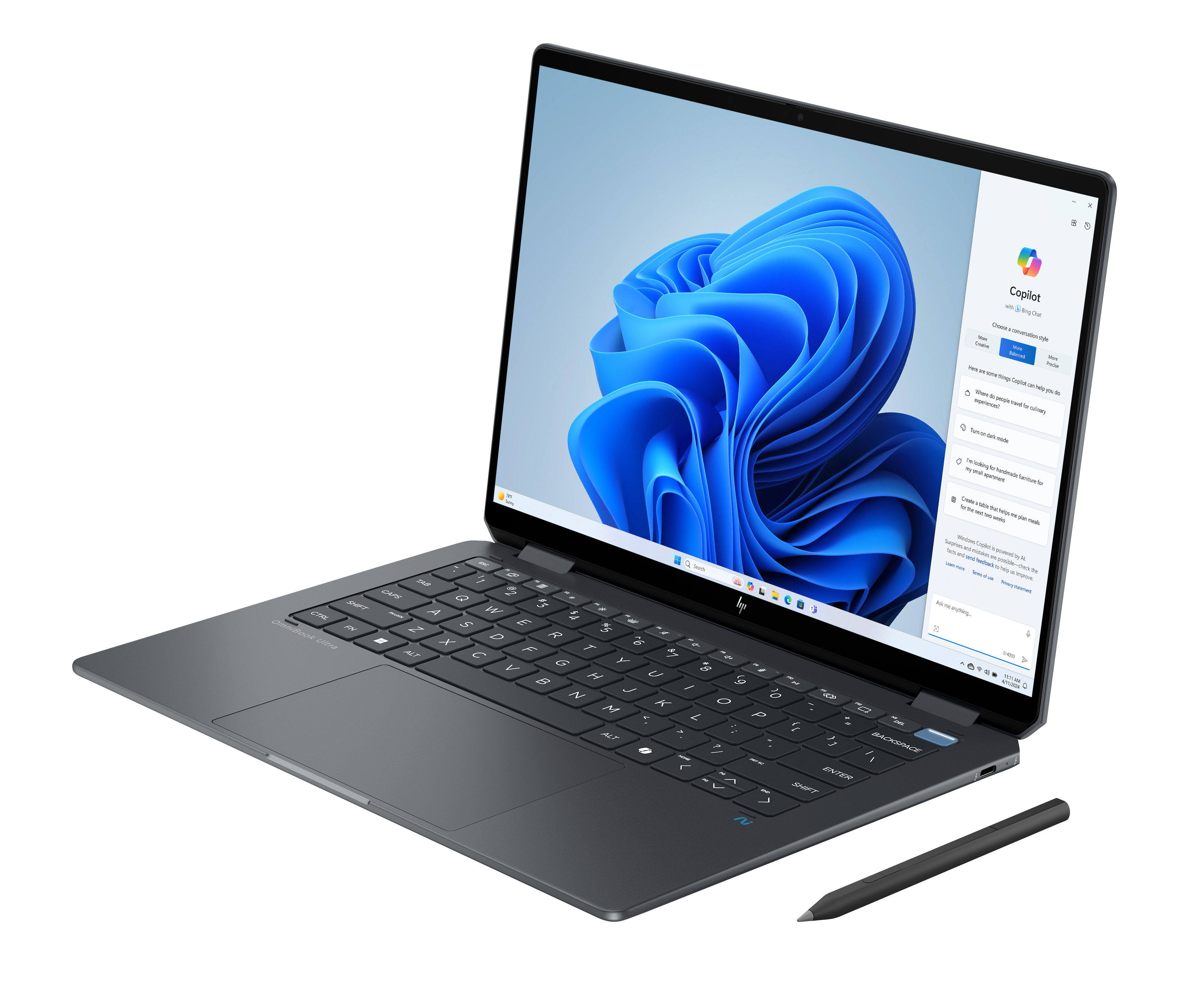 HP OmniBook Ultra Flip 14-fh0006na Copilot+ PC Intel Core Ultra 7 256V Hybrid (2-in-1) 35.6 cm (14″) Touchscreen 3K 16 GB LPDDR5x-SDRAM 1 TB SSD Wi-Fi 7 (802.11be) Windows 11 Home Black, Grey image 22