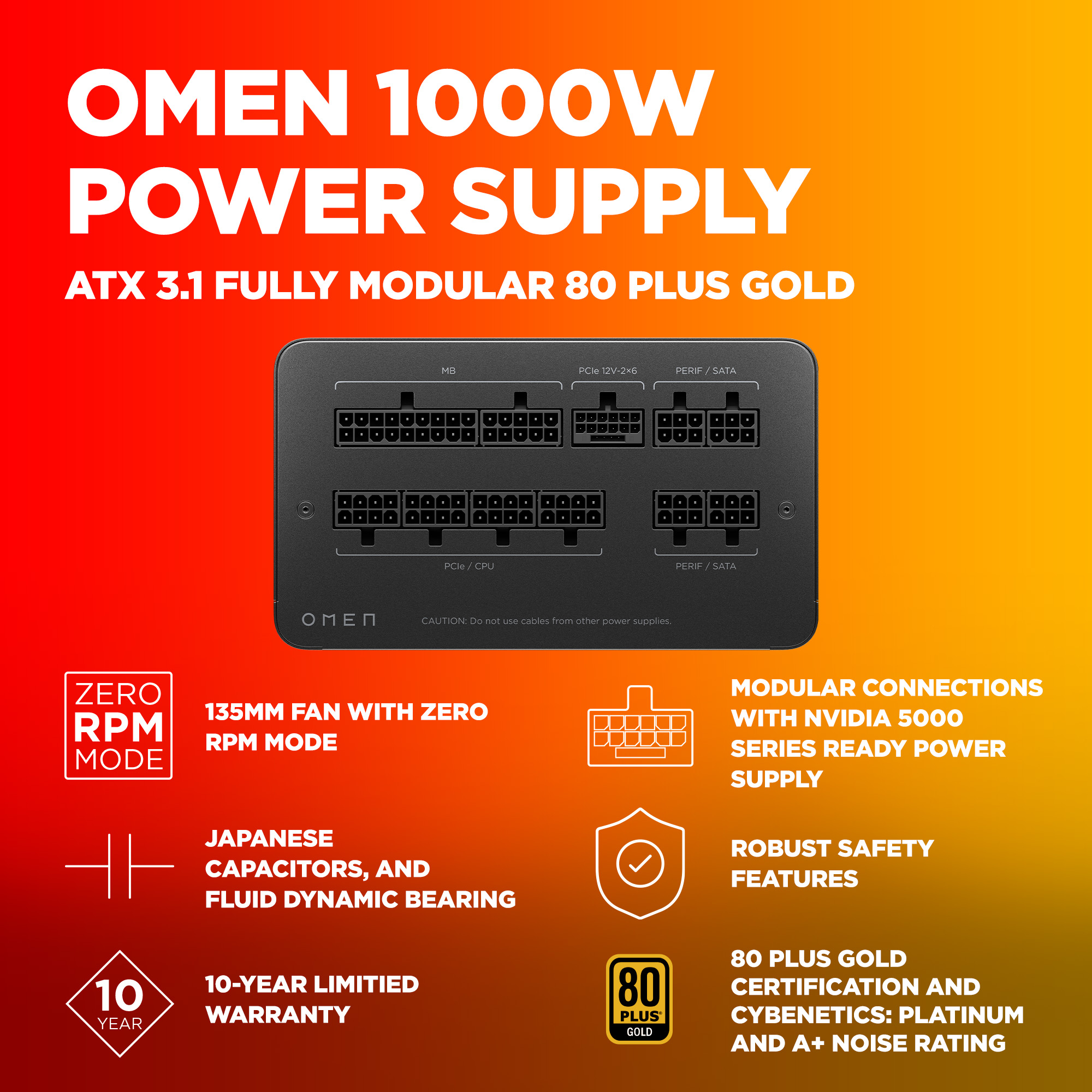 HP OMEN 1000W Power Supply - ATX 3.1 Fully Modular 80 Plus Gold – image 9