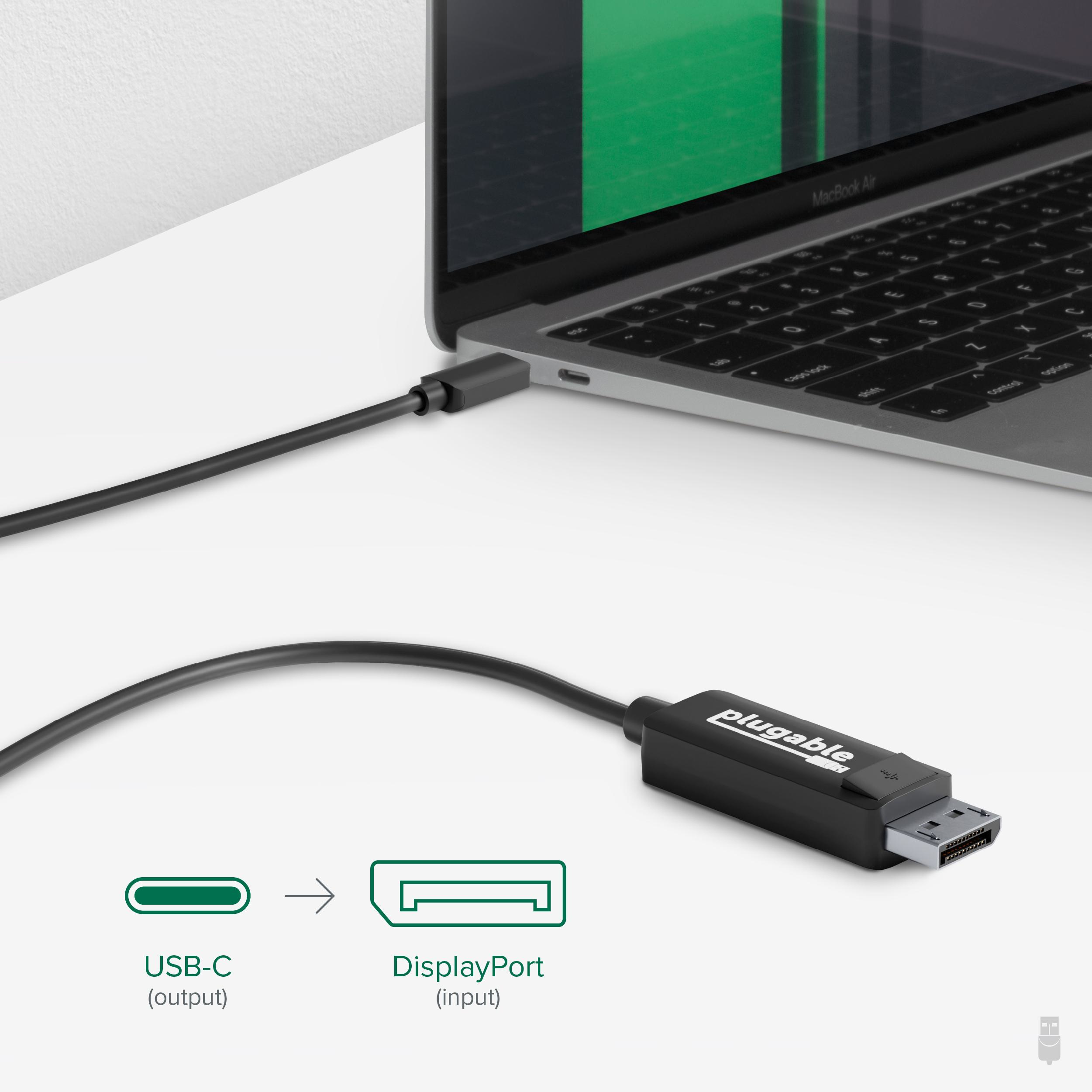 Resim Plugable Technologies USBC-DP USB-C - DisplayPort 1.2 Kablo Adaptörü, 1,8 m, 4K@60Hz, Siyah