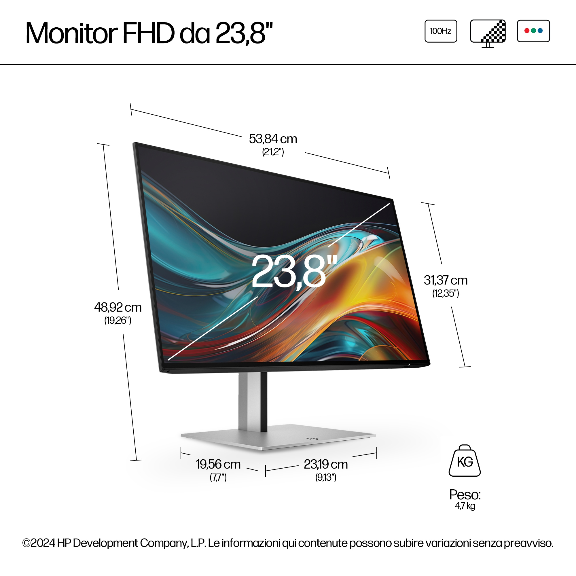 HP HP 724pf - 23,8_ FHD 1920 x 1080 (FHD) 16:9, Cornice micro-edge su 4 lati, 300 nit, 100 Hz - Miniatura 8