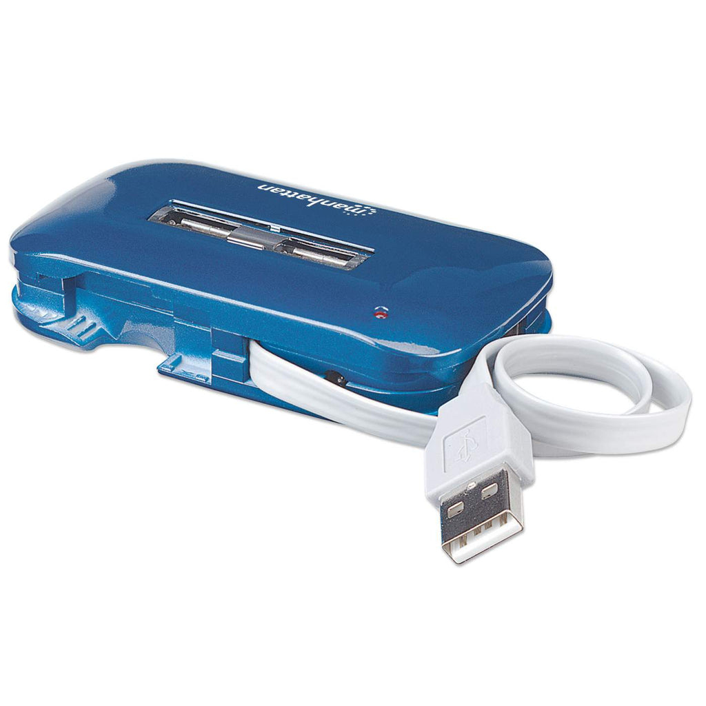 Manhattan USB-A 7-Port Ultra Hub, 7x USB-A Ports, 480 Mbps (USB 2.0), AC or Bus Power, Multiple Transaction Translator, Blue, Blister (With Euro 2-pin plug) – image 3