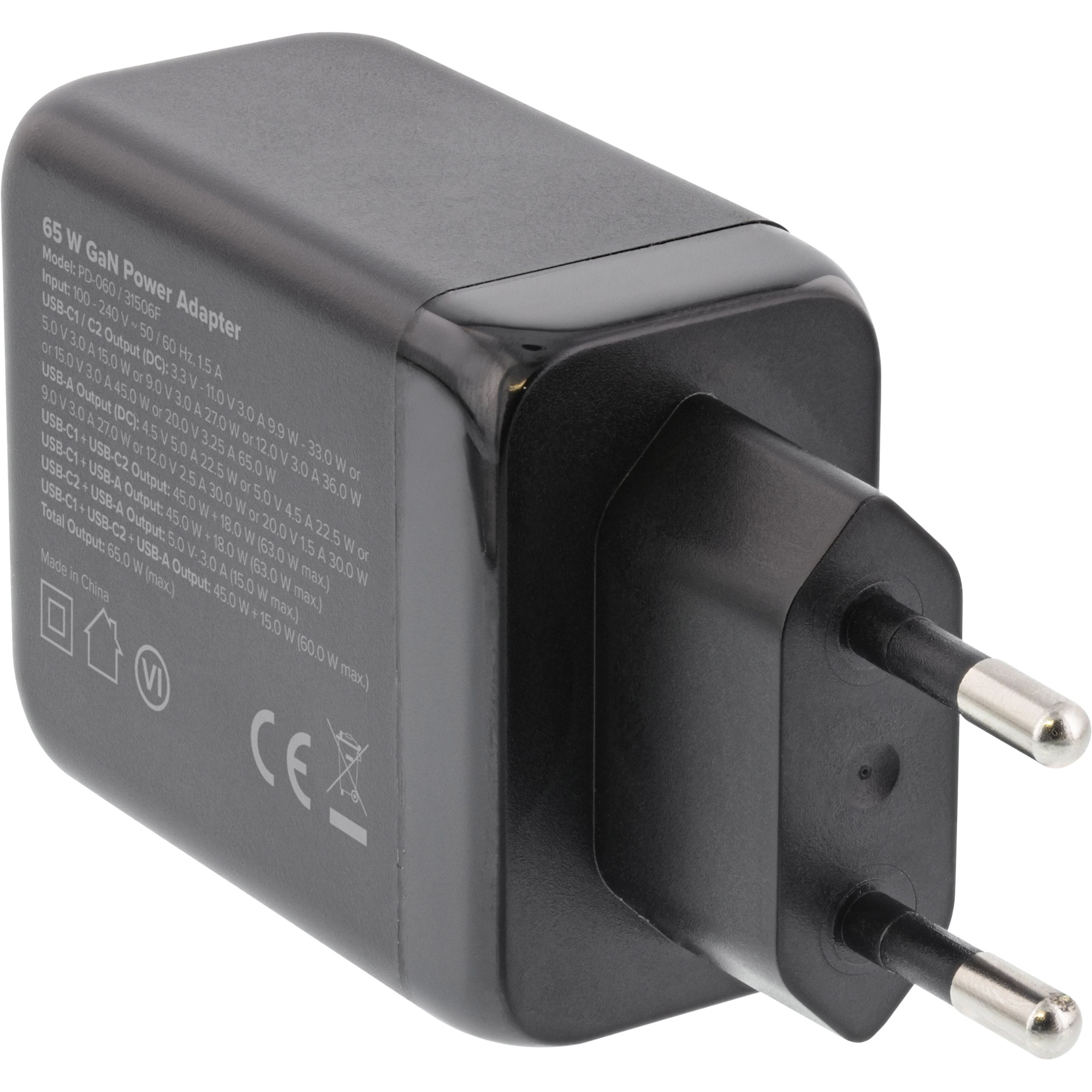 InLine USB PD power supply, GaN charger, 3-port, Dual USB-C + USB-A – image 2