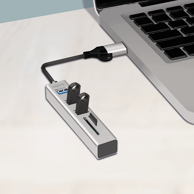 LogiLink USB 3.0 hub, 4x USB-A, 5 Gbit/s, 2-in-1 connection cable, silver – image 4