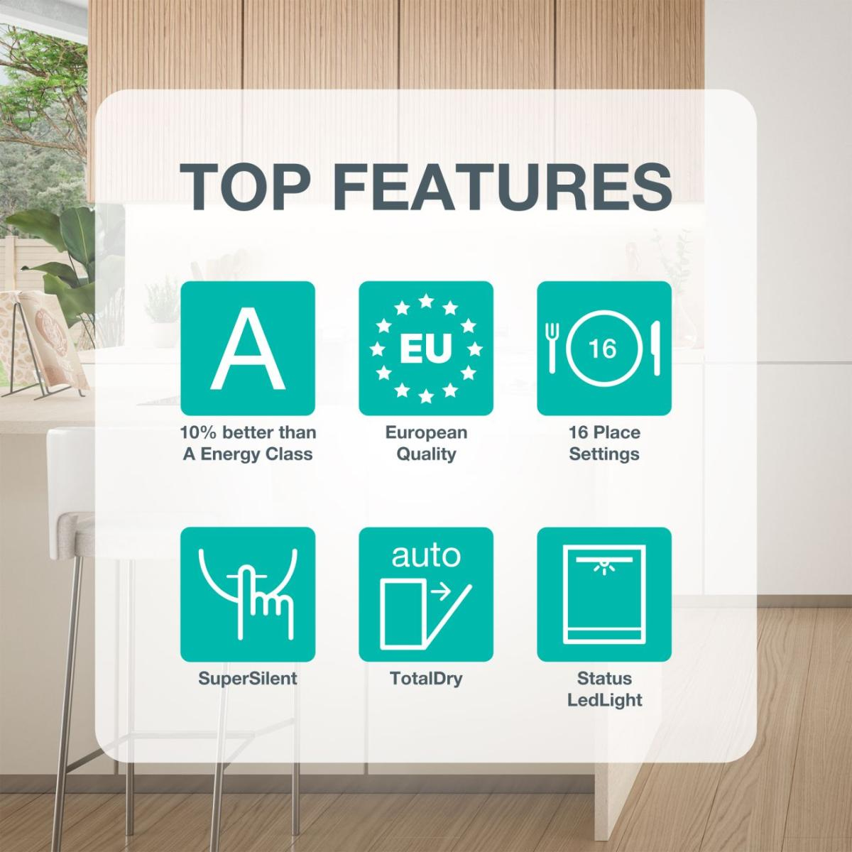 Gorenje Denna integrerade diskmaskin för underbyggnad har plats för upp till 16 kuverter i en tyst och energieffektiv design som smälter in sömlöst i köket. Med – image 3