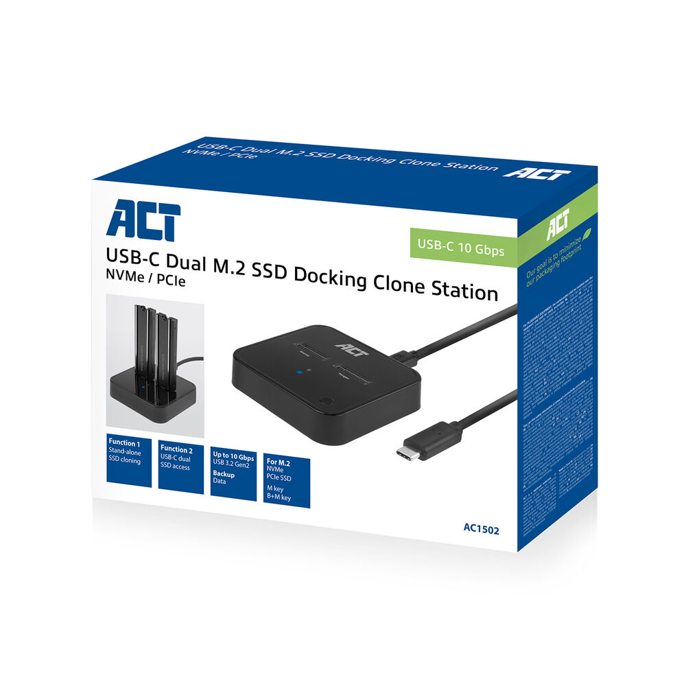 ACT M.2 NVMe/PCIe dual SSD docking clone station, USB-C 3.2 Gen2 – image 9