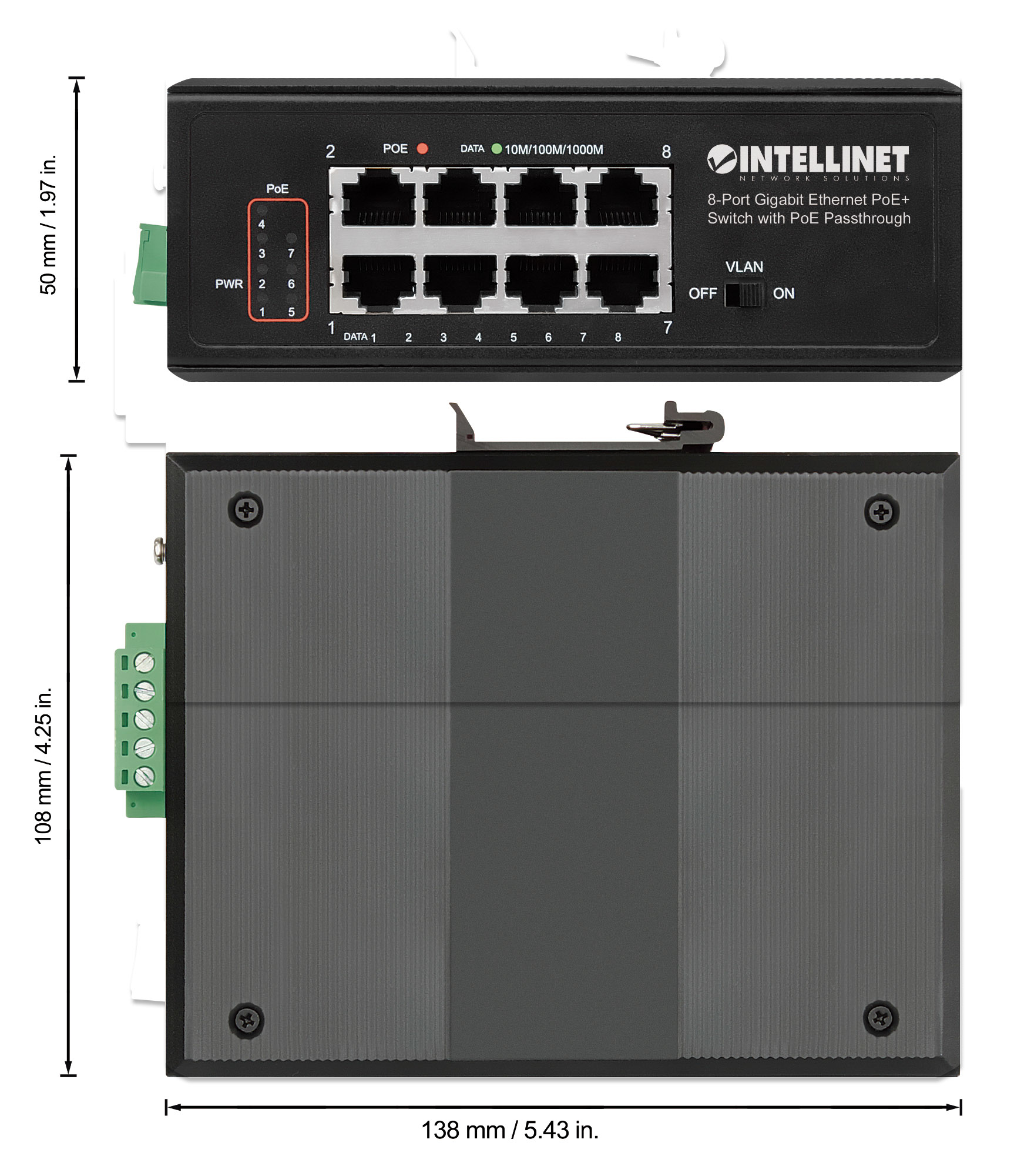 Intellinet 8-Port Gigabit Ethernet PoE+ Industrial Switch with PoE Passthrough, One PD PoE Port with – image 5