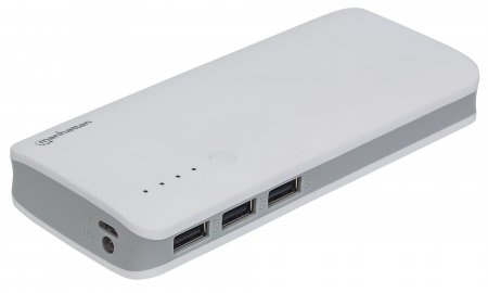 Manhattan Power Bank, 10000 mAh, Output: 3x USB-A (2A), Input: Micro-USB (2A, cable included), Rubber Coated, White, Three Year Warranty, Blister – image 1