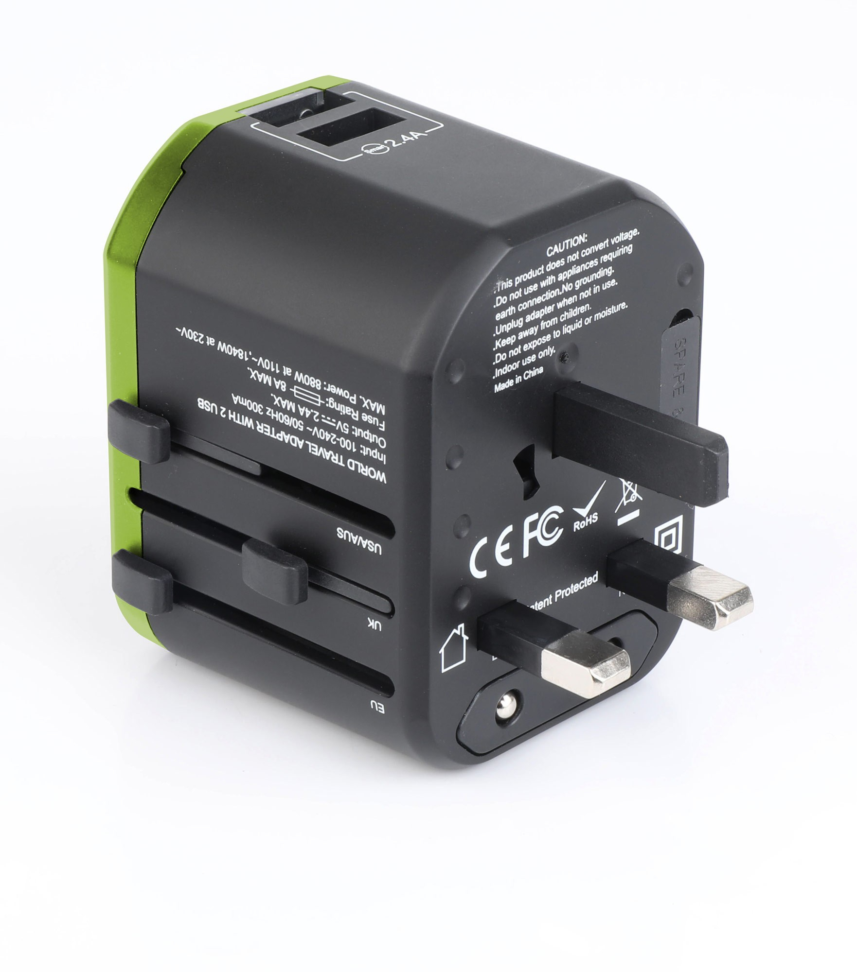 Techly Travel Adapter with 2 USB Ports 2.4A Black/Green – image 5