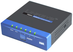 Linksys 10/100 PrintServer for USB with 4-Port Switch