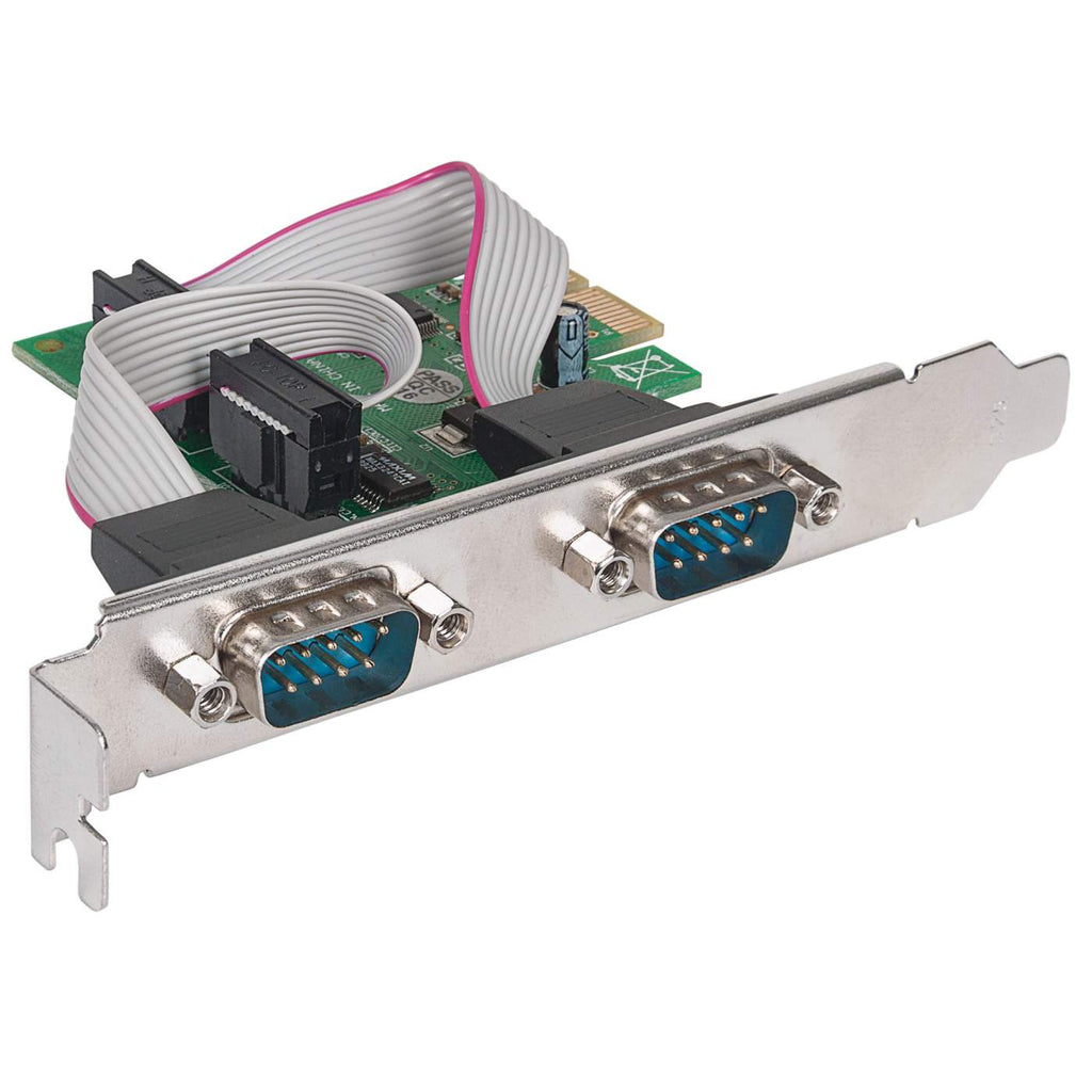 Manhattan PCI Express Card, 2x Serial DB9 ports, 2.5 Mbps, x1 x4 x8 x16 lane buses, Standard/Low Profile PCI, Three Year Warranty, Box – image 2