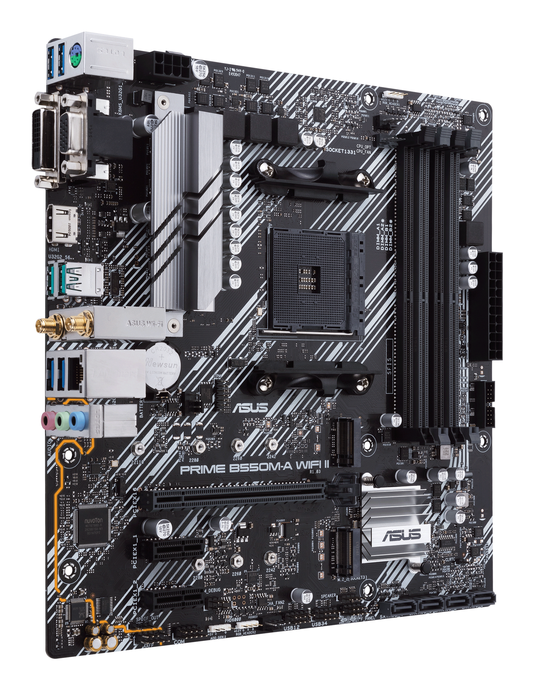 Tarjeta Madre ASUS PRIME B550M-A WIFI II - Socket AM4 - 4x DDR4 - 2133/3200/4866(OC) MHz - HDMI - VGA - DVI-D - USB 2.0/3.2 - Micro ATX - PRIME B550M-A WIFI II