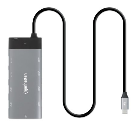 Manhattan USB-C Dock/Hub, Ports (x10): Ethernet, HDMI (x2 8k), USB-A (x5) and USB-C (x2), With Power Delivery (100W) to USB-C Port (Note additional USB-C wall c – image 3