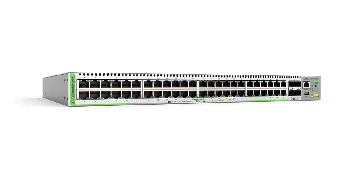 Allied Telesis GS980M/52PS Managed L3 Gigabit Ethernet (10/100/1000) Power over Ethernet (PoE) 1U Grey – image 1
