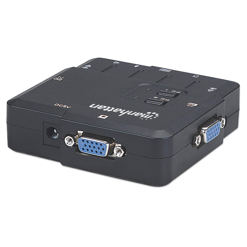 Manhattan KVM Switch Compact 2-Port, 2x USB-A, Cables included, Audio Support, Control 2x computers from one pc/mouse/screen, Black, Lifetime Warranty, Boxed – image 4