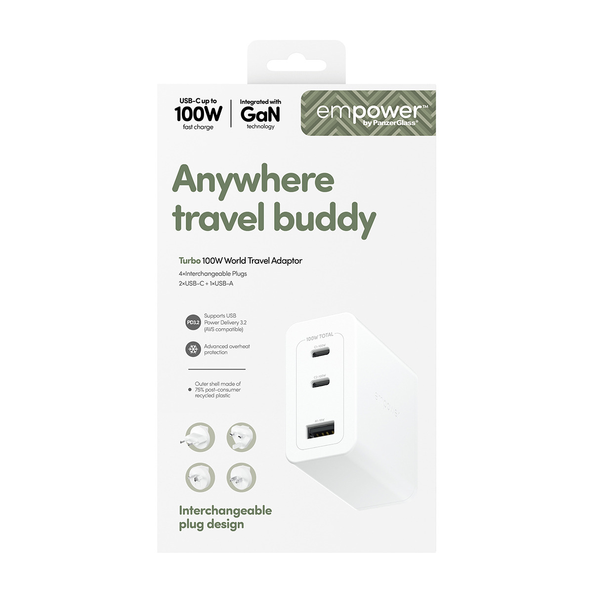 PanzerGlass empower™ by PanzerGlass® Turbo 100W World Travel Adaptor incl. 2 x USB-C + USB-A | Silver White – image 3