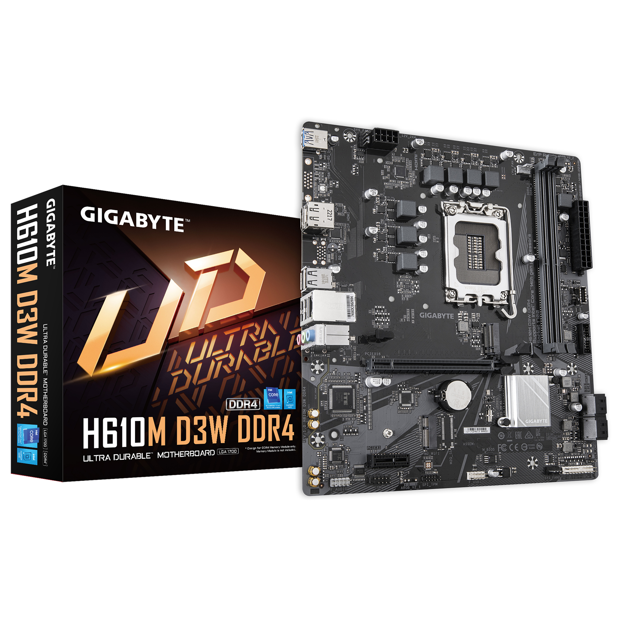 GIGABYTE H610M D3W DDR4 Scheda madre - Supporta CPU Intel Core di 14a generazione, VRM a 5+1+1 fasi, fino a 3200 MHz DDR4, 1xPC