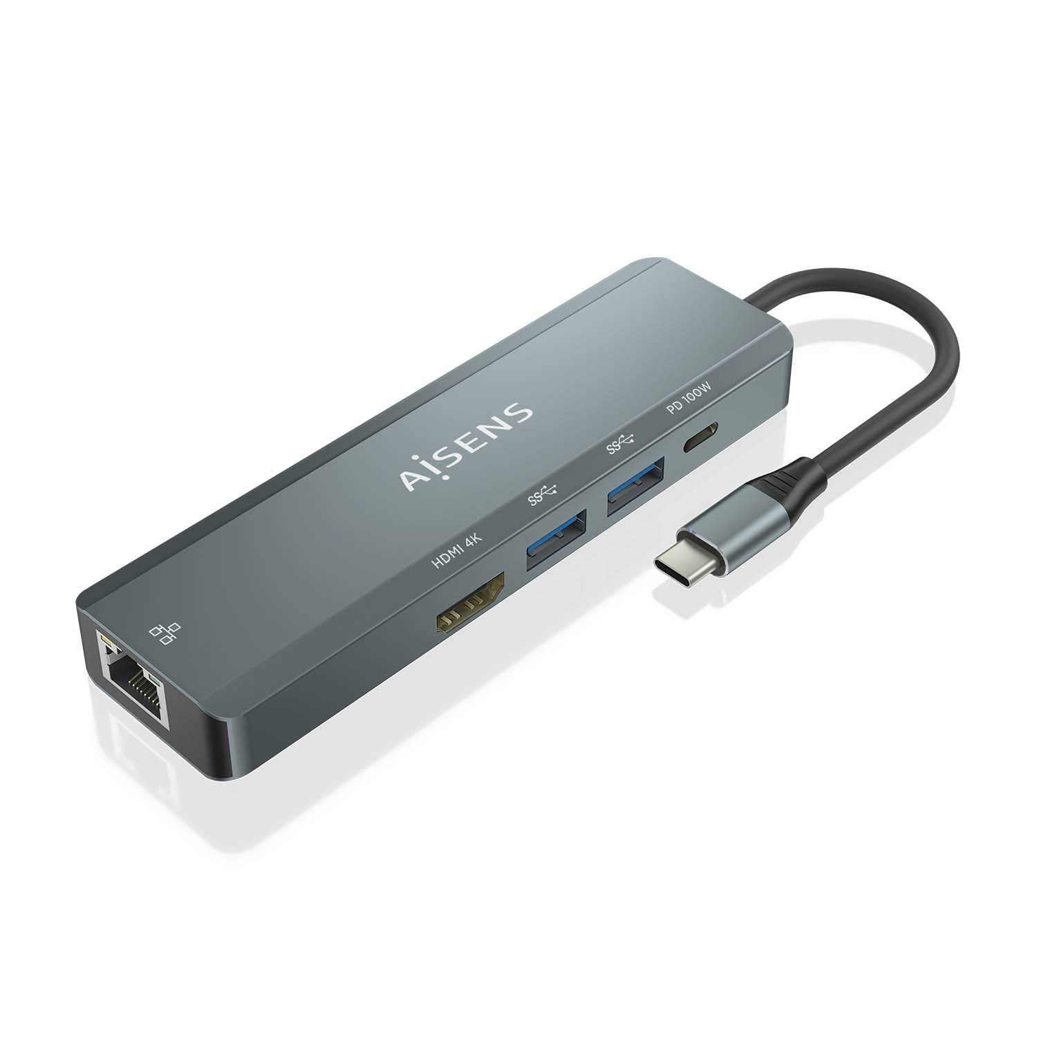 AISENS USB-C Dock 5 in 1, USB-C to 1xHDMI, 1xRJ45, 2xUSB, 1xPD, Grey, 15cm – image 2