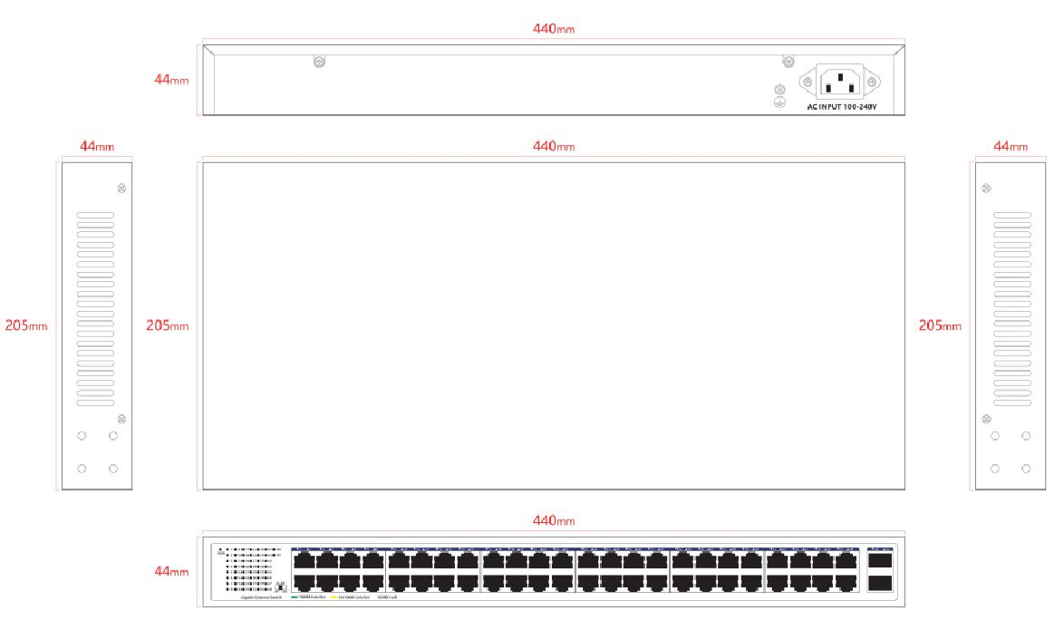 Lanview LVN-1UMOUNT-48PORT-2SFP-1G network switch Unmanaged Gigabit Ethernet (10/100/1000) – image 2