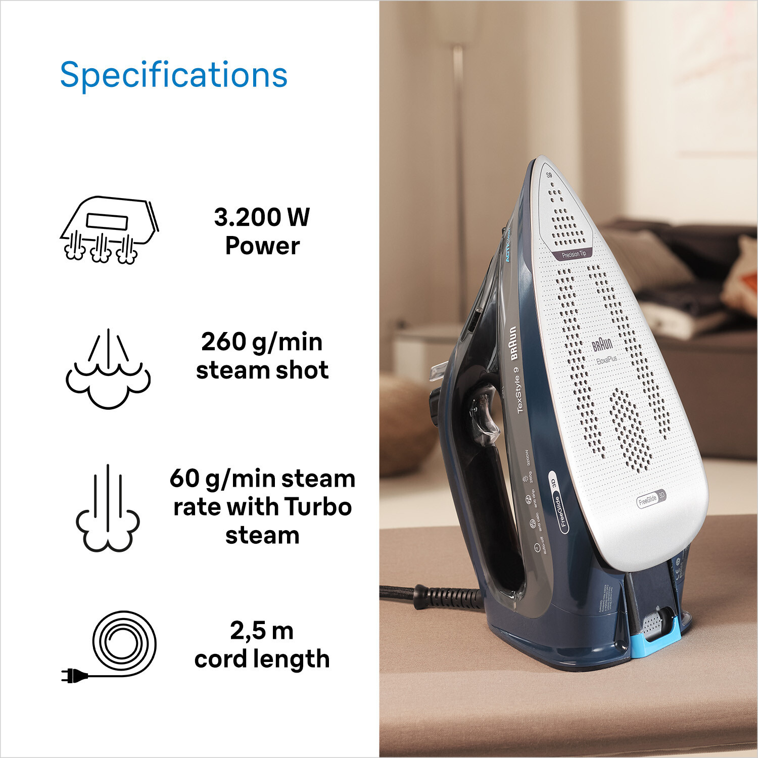 Braun TexStyle 9 0127409002 iron Steam iron EloxalPlus soleplate – image 8