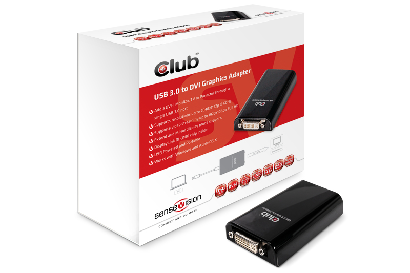 CLUB3D SenseVision USB3.0 to DVI-I Graphics Adapter