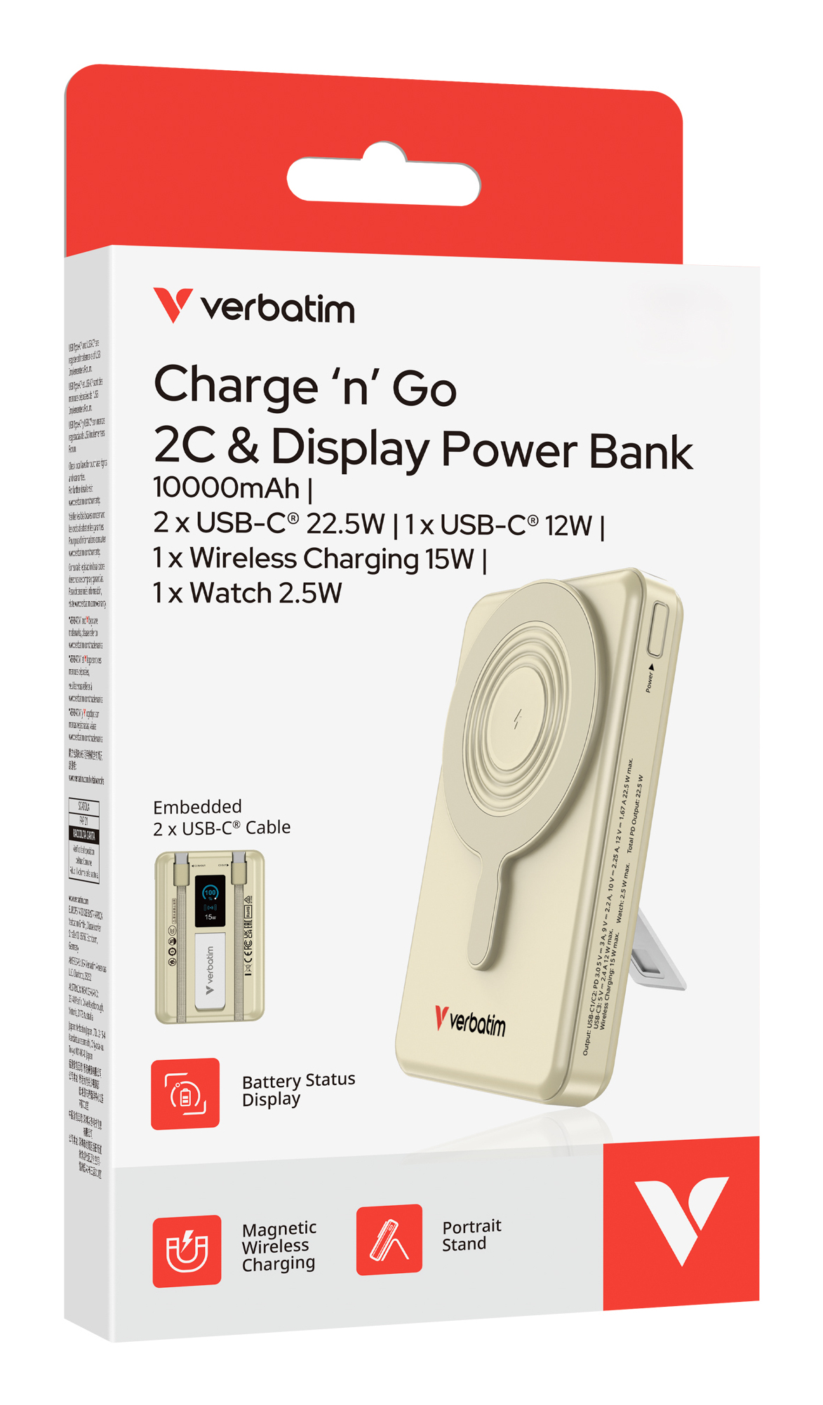 Verbatim Charge´n´Go Power Bank 2C & Display 10000mAh gold
