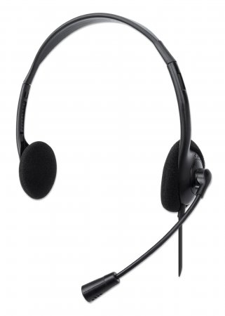 Manhattan Stereo On-Ear Headset (USB), Microphone Boom, Retail Box Packaging, Adjustable Headband, Ear Cushion, 1x USB-A for both sound and mic use, cable 1.5m, – image 1