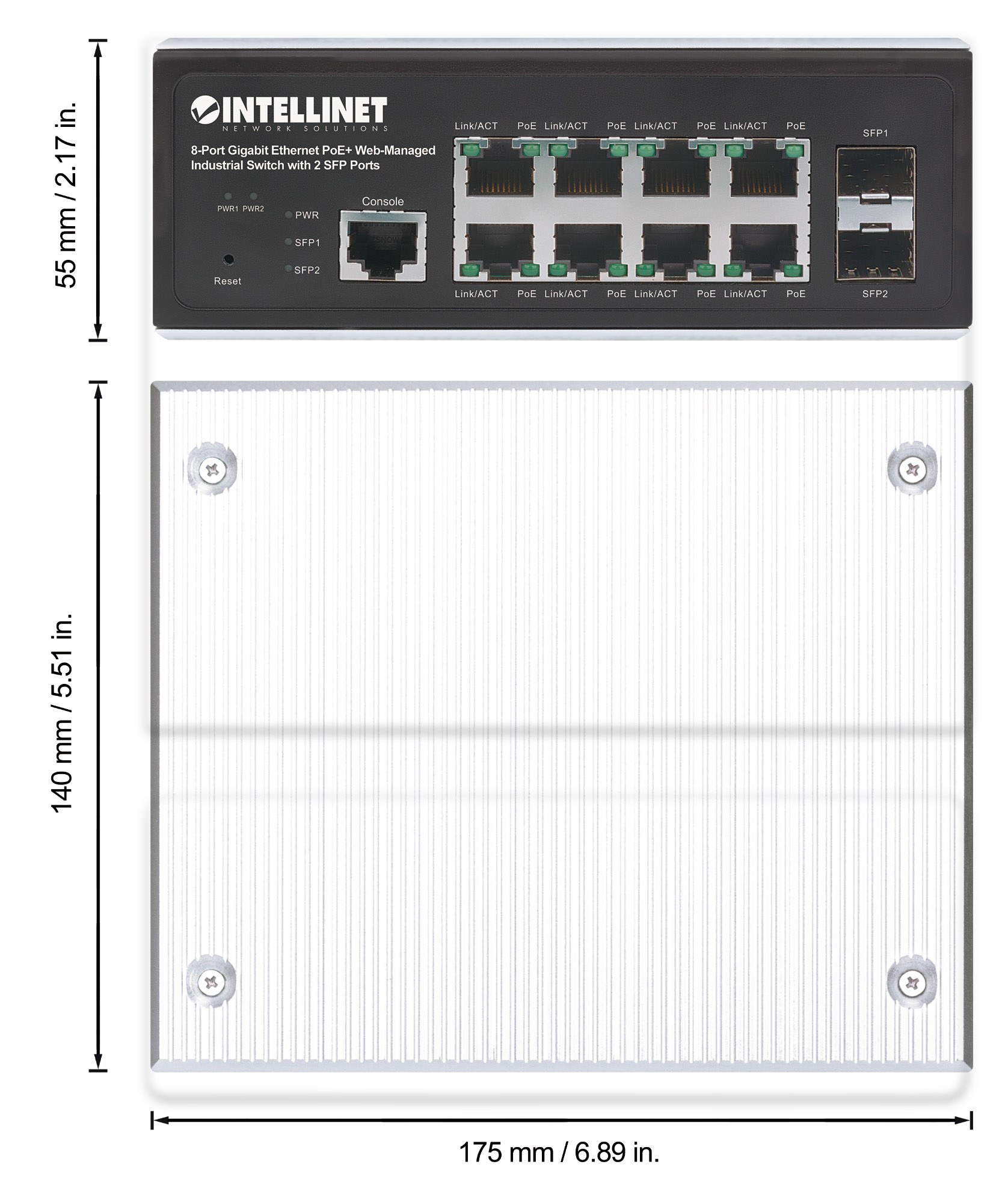 INTELLINET 8-Port Gb PoE+ Web-Managed Industrie-Switch 2xSFP Switche