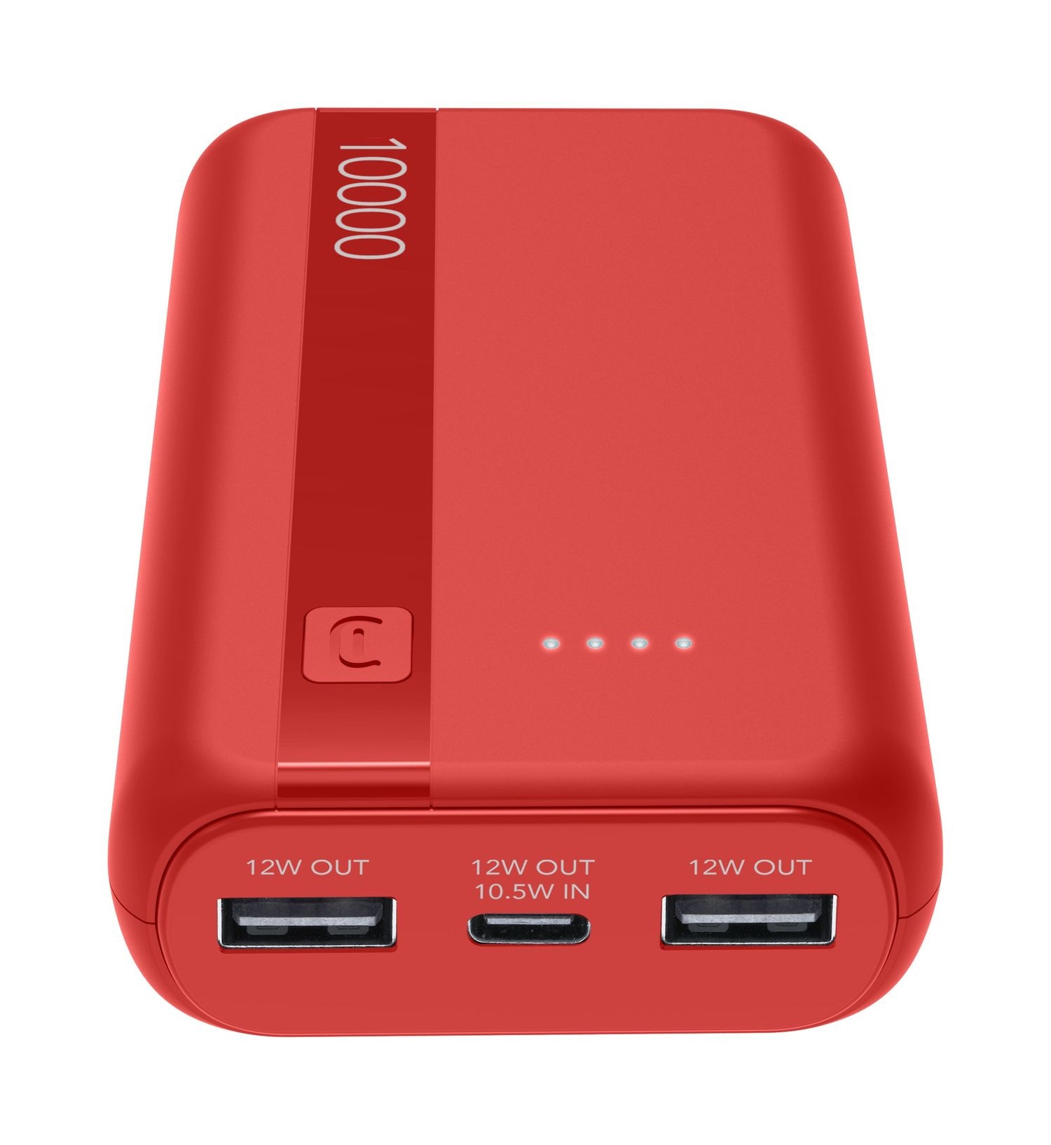 Powerbank - CellularLine Essential, 10000 mAh, 12 W, Hasta 72h de carga, USB C, A, Rojo