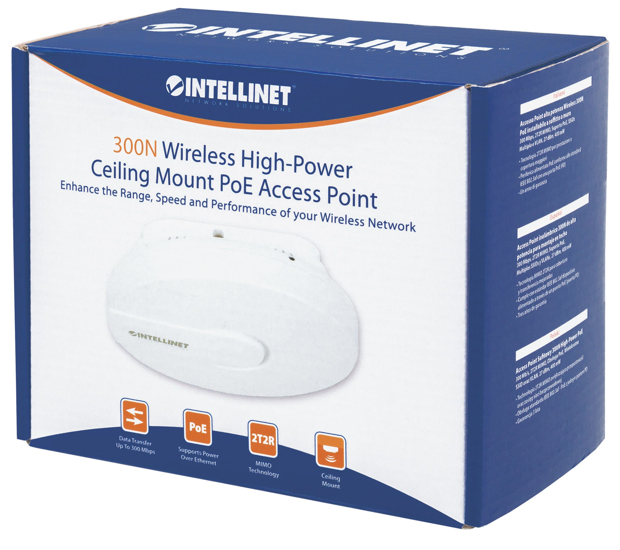 Intellinet High-Power Ceiling Mount Wireless 300N PoE Access Point, 300 Mbps, 2T2R MIMO, PoE Support, Multiple SSIDs and VLANs, 27 dBm, 400 mW (Euro 2-pin plug) – image 7