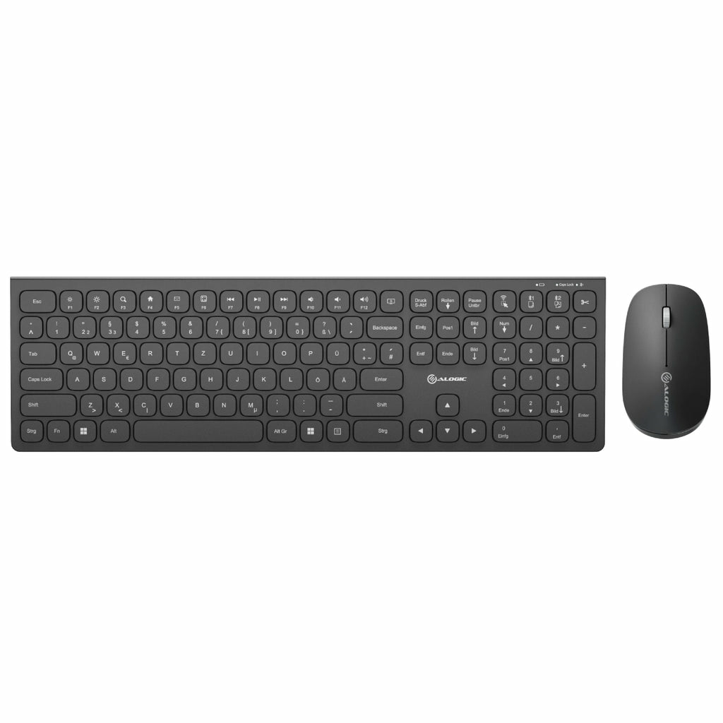 ALOGIC ASKBT3WC-DE tastiera Mouse incluso Casa/ufficio RF senza fili + Bluetooth QWERTZ Tedesco Nero