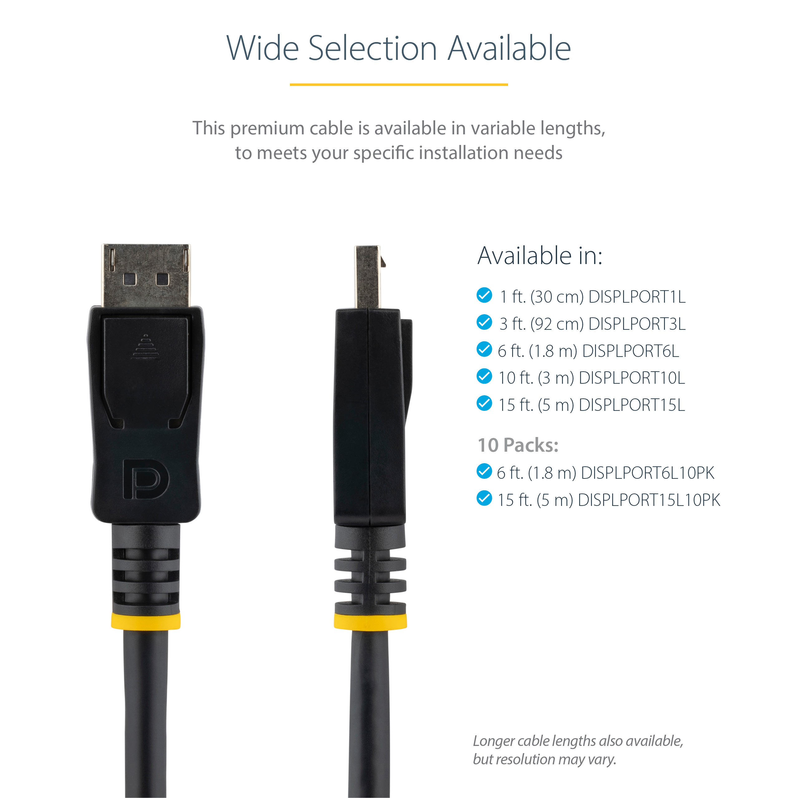 صورة حزمة StarTech.com المكونة من 10 كابلات DisplayPort 1.2 بطول 6 أقدام (1.82 متر)، أسود