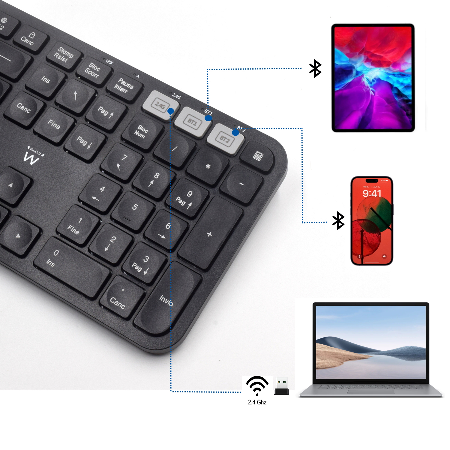 Ewent EW3277 keyboard Universal RF Wireless QWERTY Spanish Black – image 4