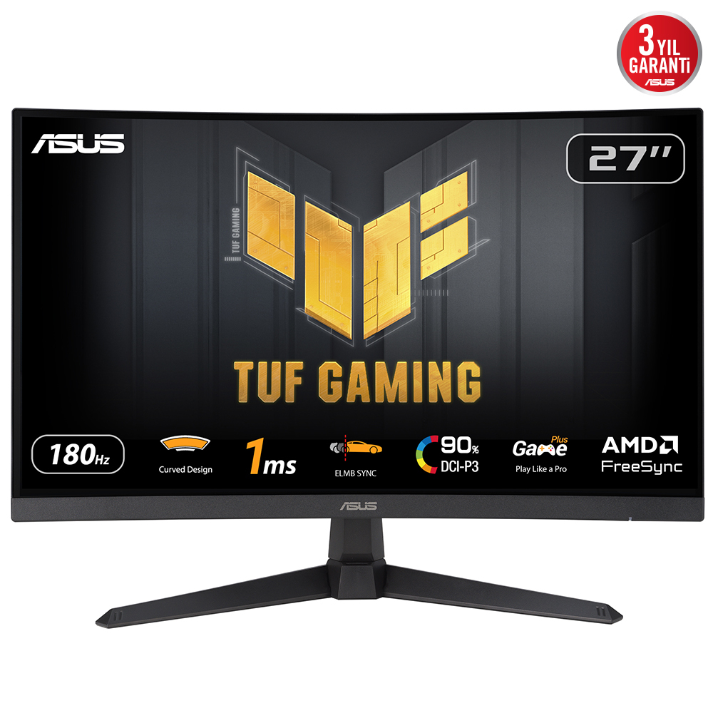 ASUS TUF Gaming VG27VQ3B - LED monitor - gaming - curved - 27" - 1920 x 1080 Full HD (1080p) @ 180 Hz - Rapid VA - 250 cd/m� - 3000:1 - 1 ms - 2xHDMI, DisplayPort - speakers - black