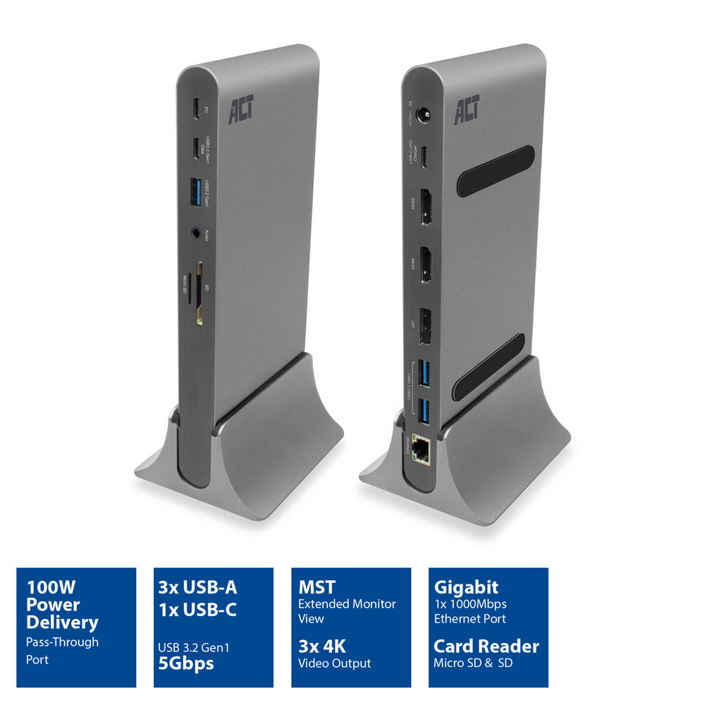 ACT AC7047 laptop dock/port replicator Wired USB 3.2 Gen 1 (3.1 Gen 1) Type-C Grey – image 2