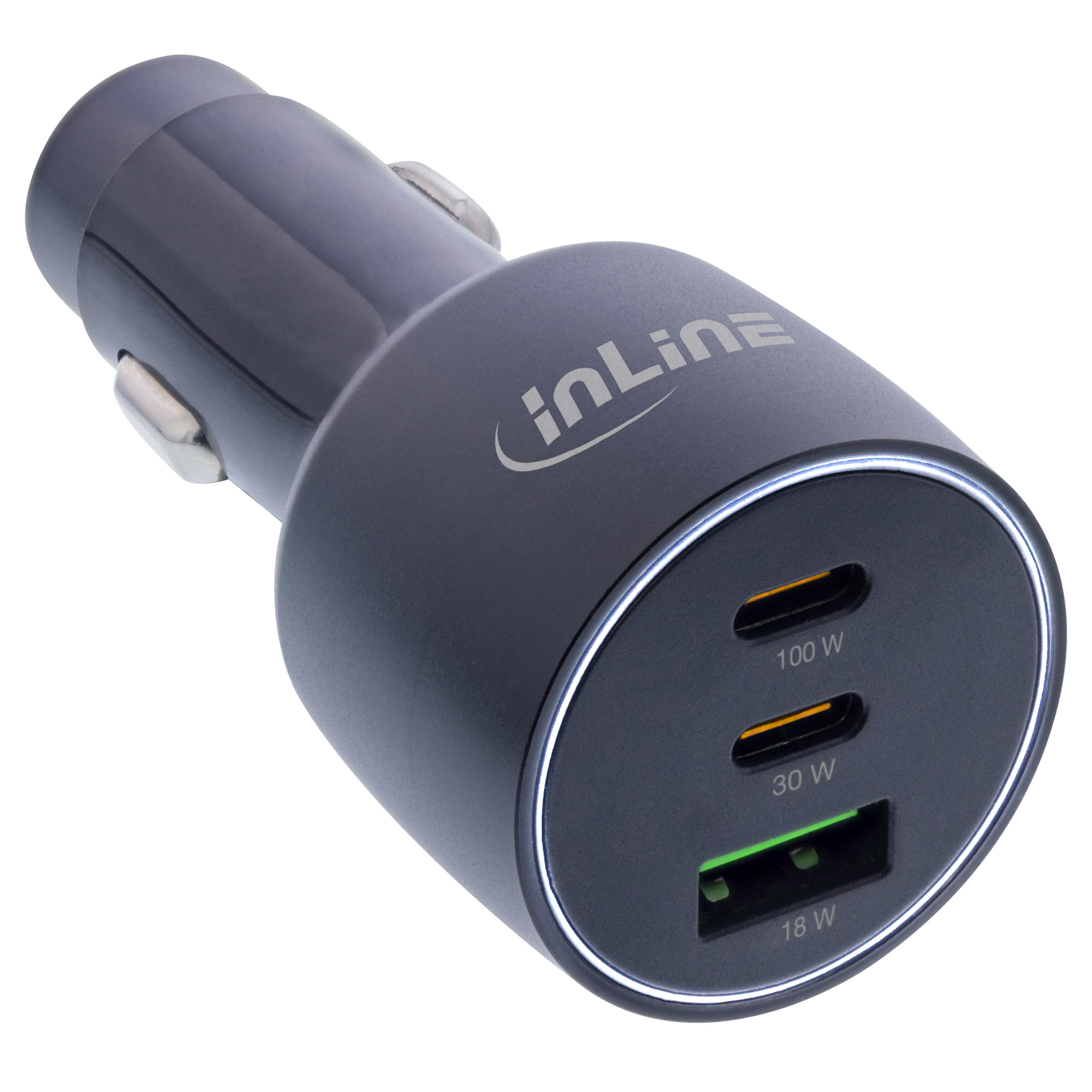 InLine USB car power adapter Power Delivery, 2x USB-C + QC USB-A, black – image 1