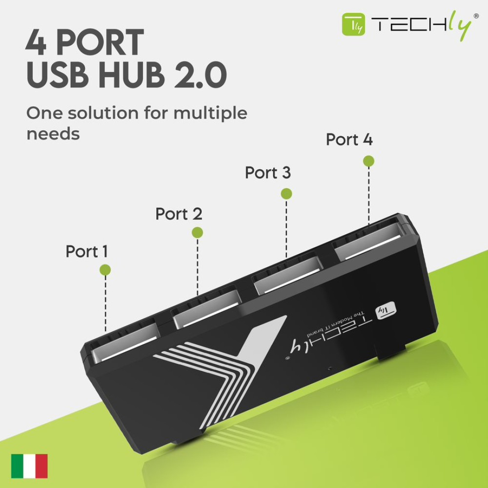 Techly Mini Hi Speed USB Hub 4 Ports Black IUSB2-HUB4-BKTY – image 3