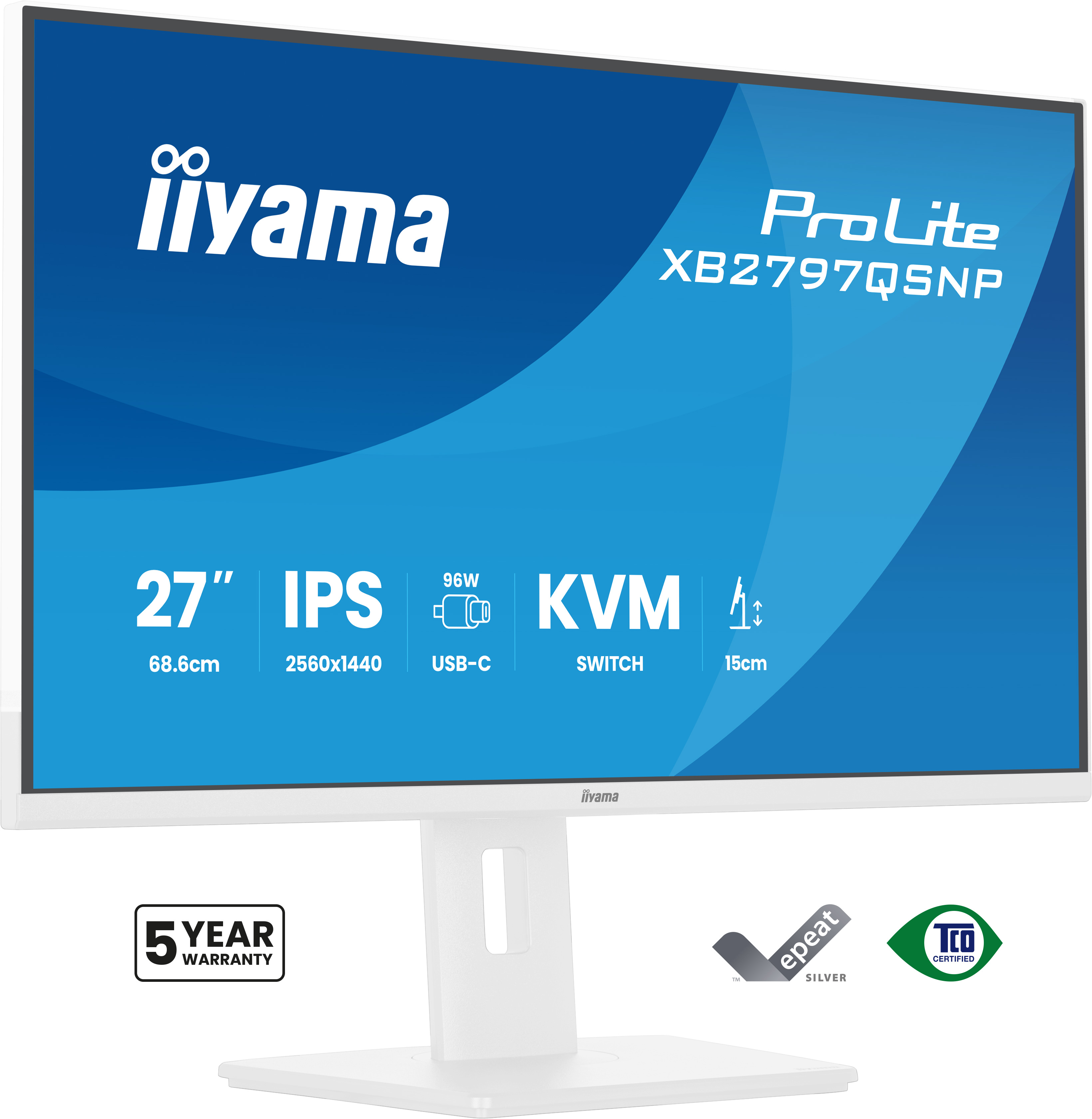 iiyama ProLite XB2797QSNP-W1 27" IPS LCD computer monitor 68.6 cm (27") 2560 x 1440 pixels Quad HD White