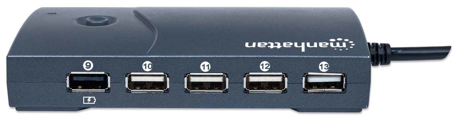 Manhattan USB 2.0 Desktop USB Hub, 13 x USB 2.0 ports, AC or Bus Power, Multiple Transaction Translator, 2.4A Fast Charge Capable, Black, Boxed (Euro 2-pin plug – image 8