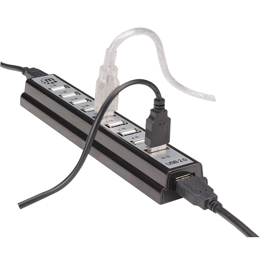 Manhattan USB-A 10-Port Desktop Hub, 10x USB-A Ports, 480 Mbps (USB 2.0), Powered via USB or external power supply (not included) for increased power to connect – image 6