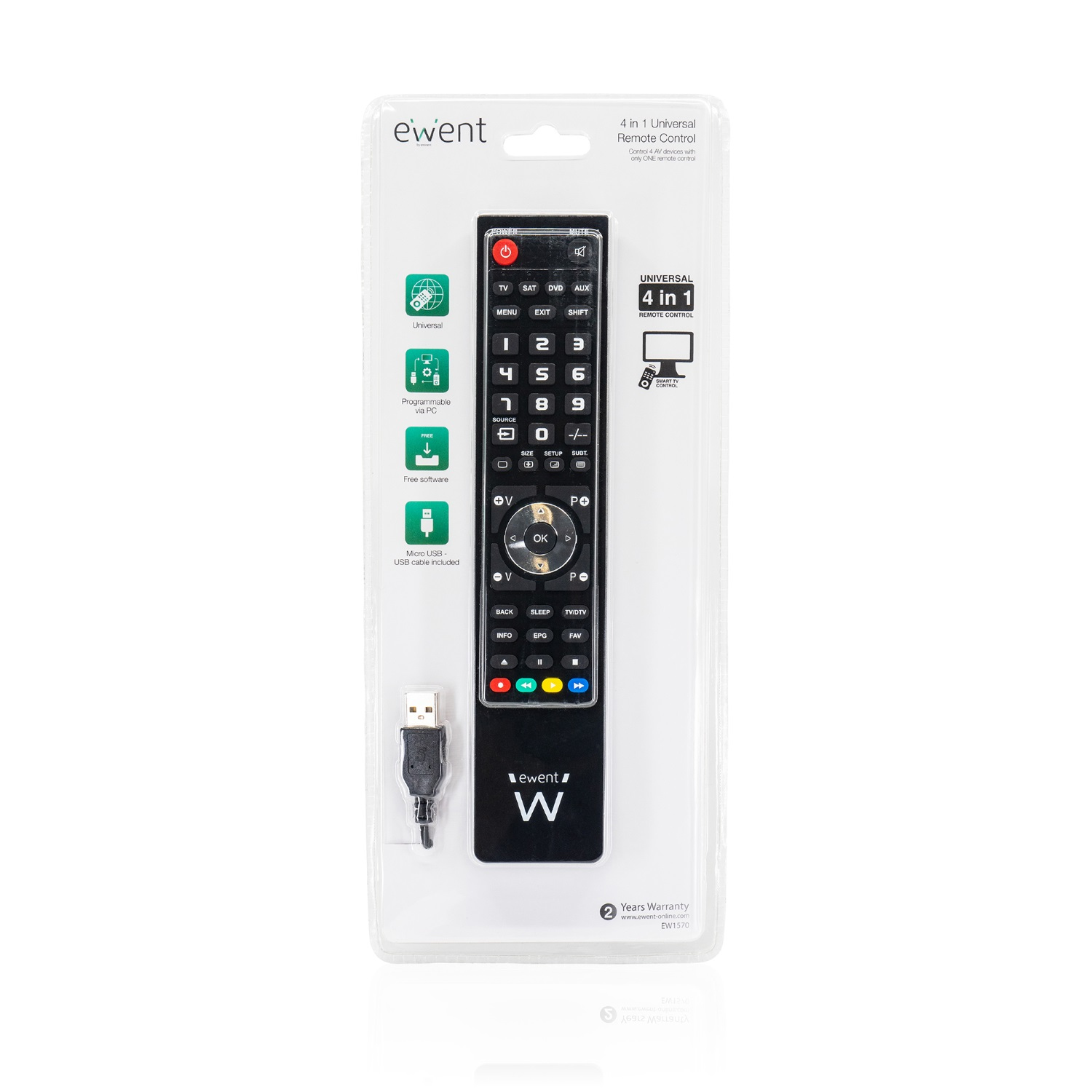 Ewent EW1570 remote control DTT, DVD/Blu-ray, Projector, SAT, STB, Soundbar speaker, TV, Universal, VCR Press buttons – image 7