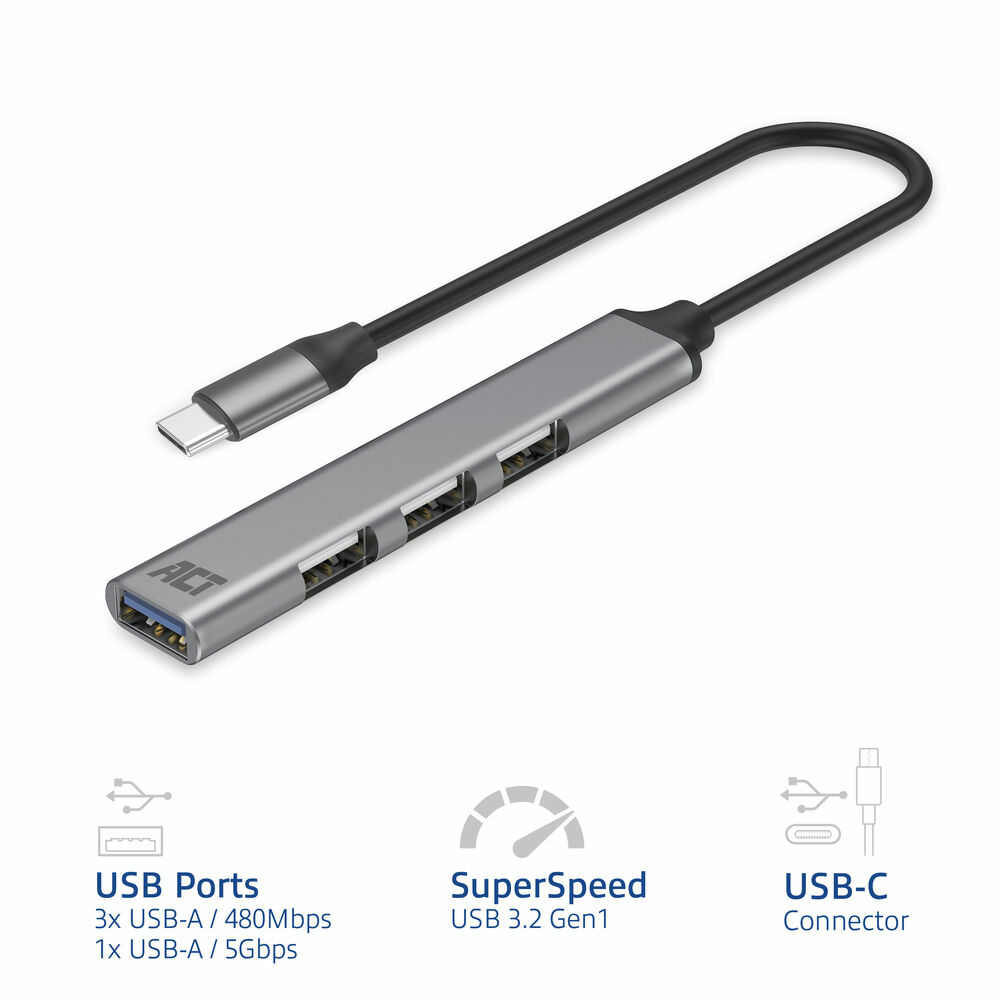 ACT USB-C hub, 3x USB-A 2.0 and 1x USB-A 3.0 – image 2