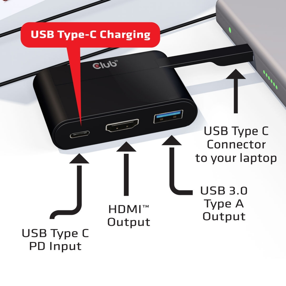 CLUB3D USB Type-C to HDMI™ 2.0 + USB 2.0 + USB Type-C Charging Mini Dock – image 4